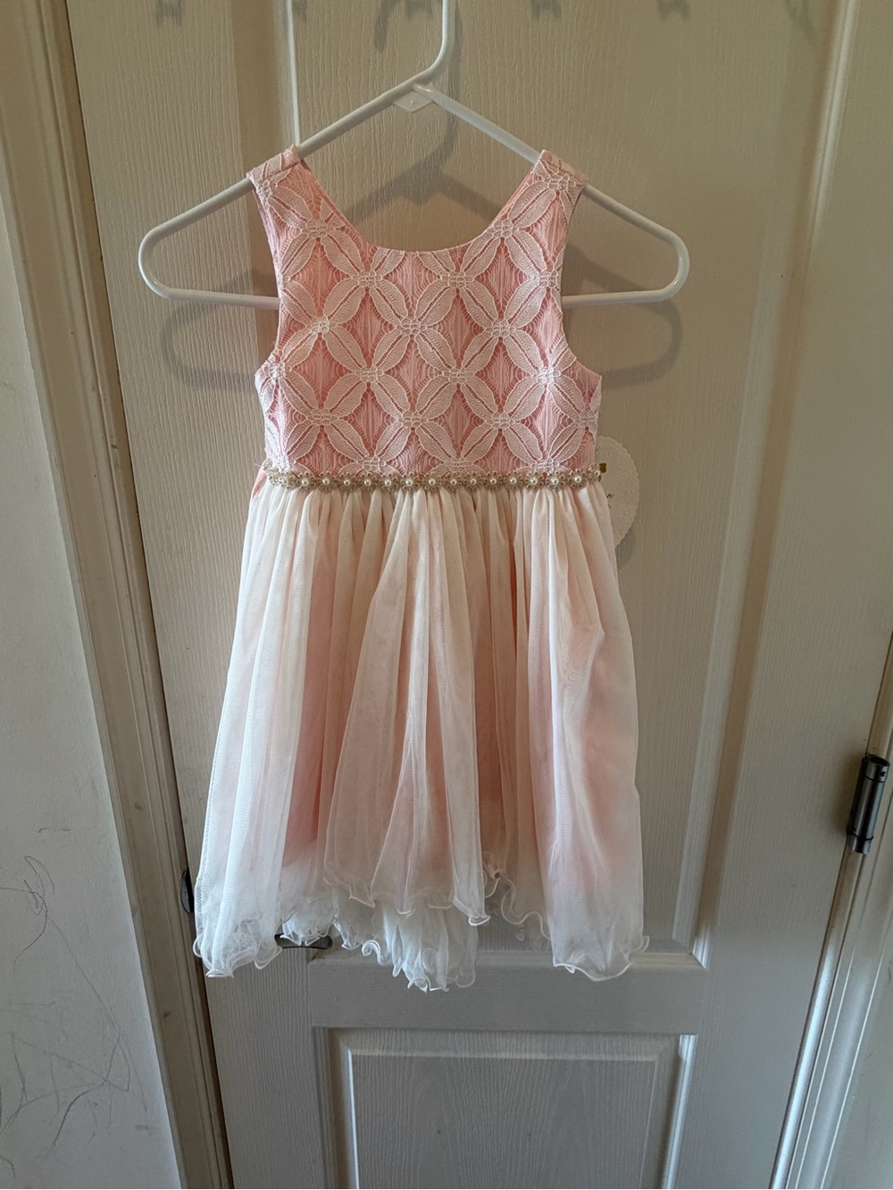 NWT American Princess Girl’s Pink Lace & Tulle Pearl Waist  Formal Dress size 6